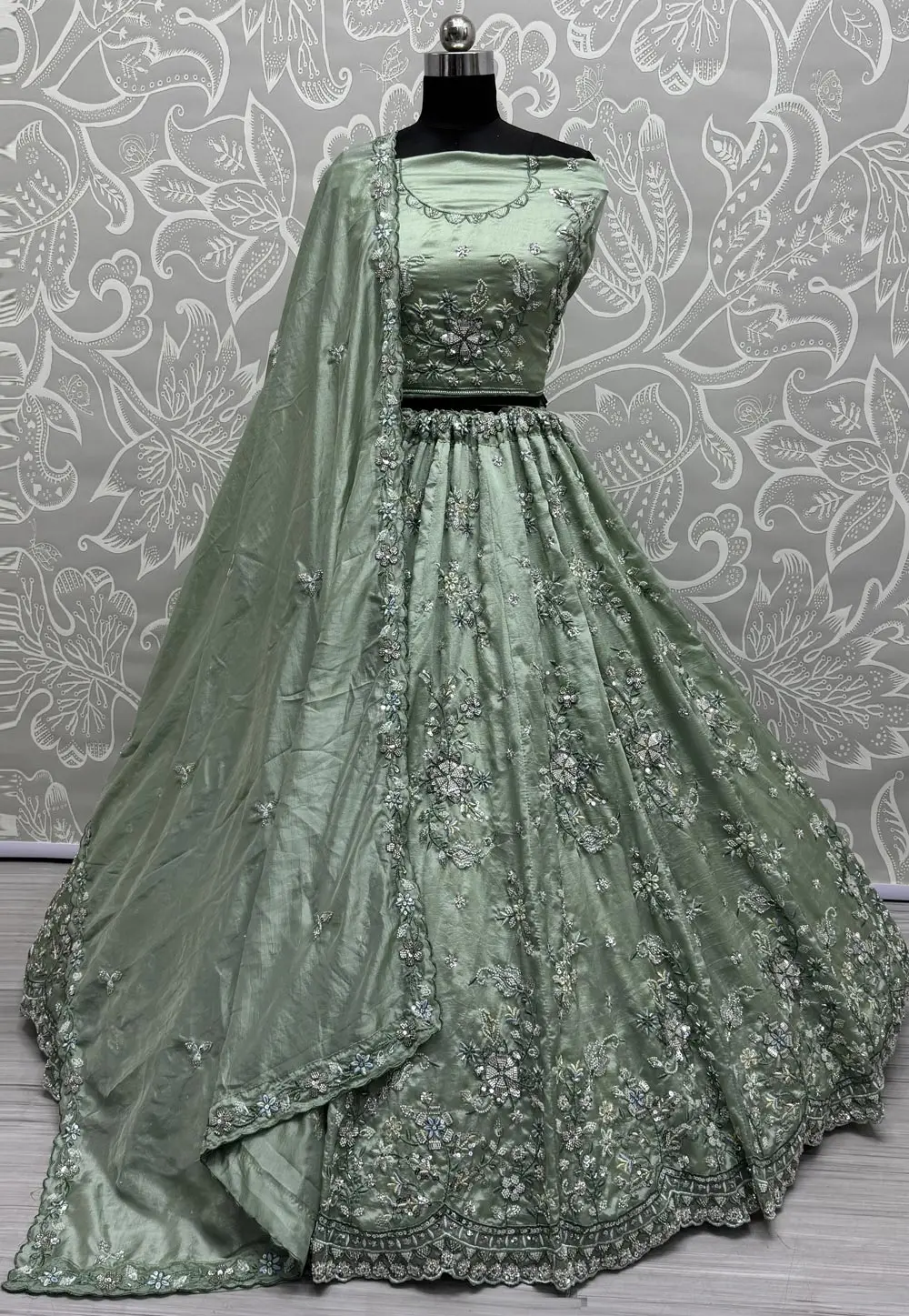 Pista Green Cotton Silk Wedding Lehenga Choli 299756