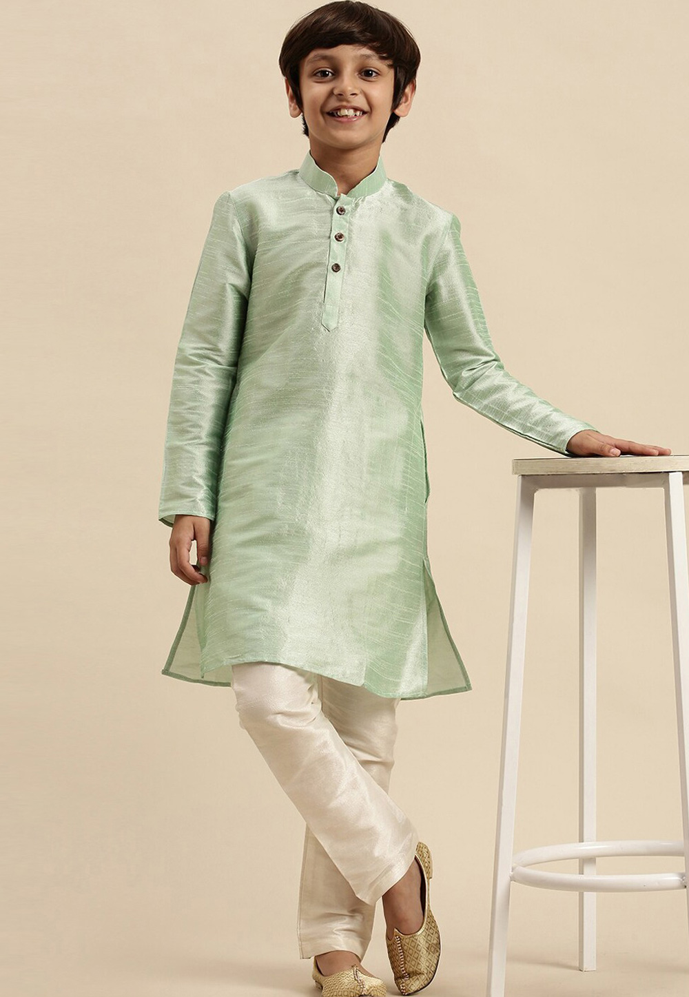 Pista Green Dupion Silk Kids Kurta Pajama 286564