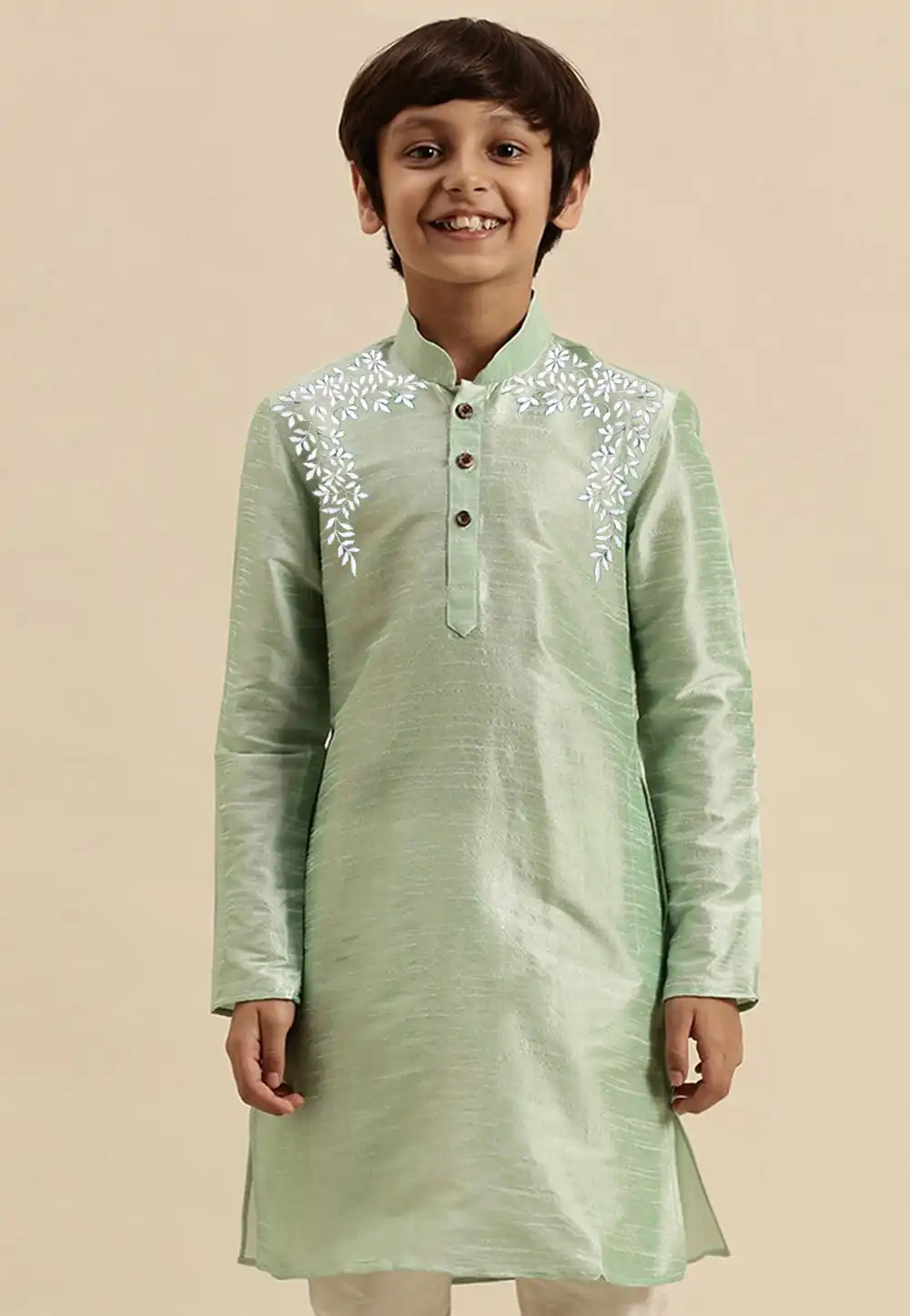 Pista Green Dupion Silk Kids Kurta Pajama 288322