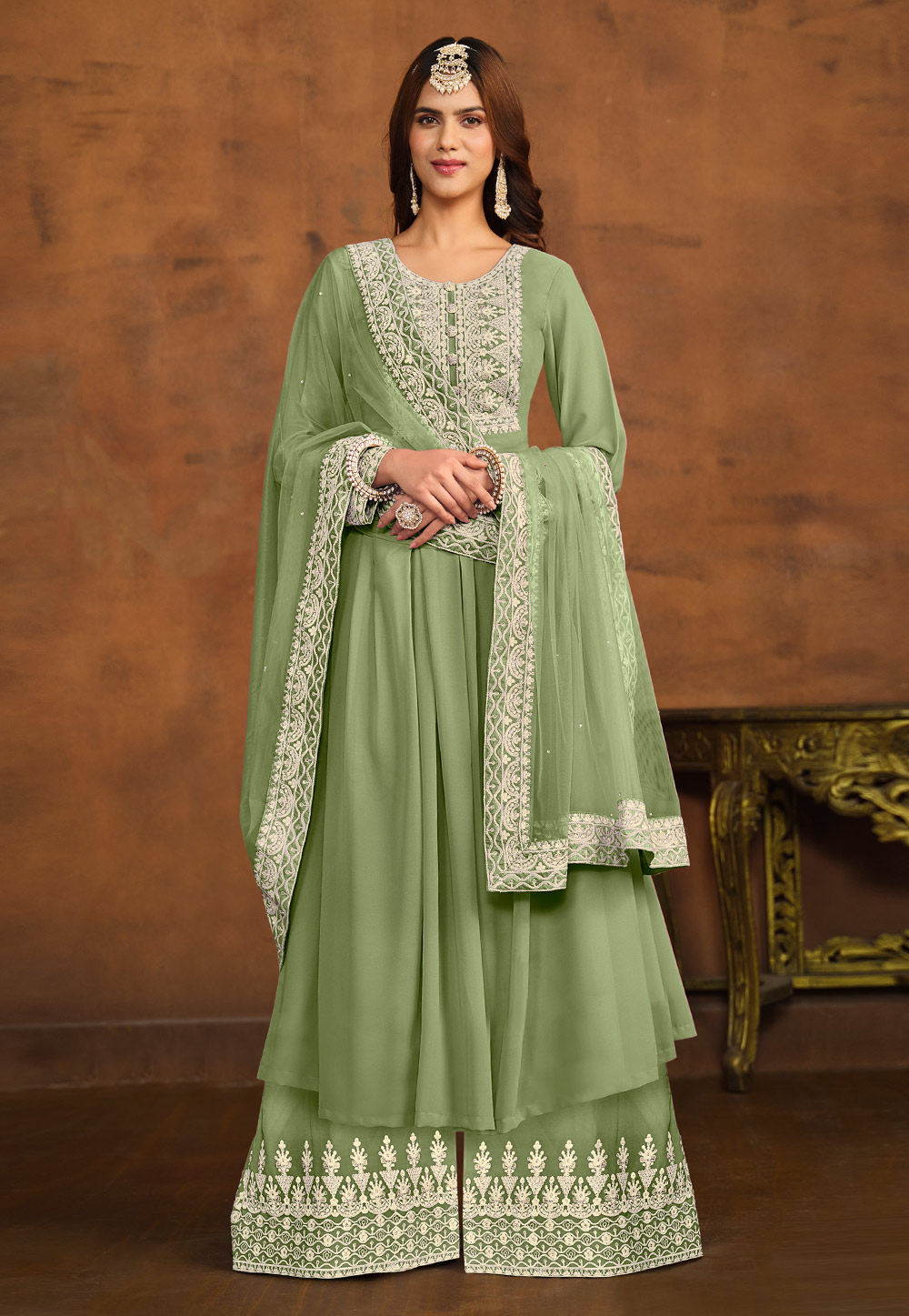 Pista Green Faux Georgette Pakistani Suit 281913