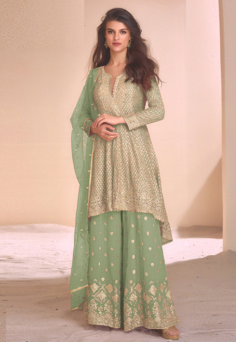 Pista Green Georgette Embroidered Pakistani Suit 310742