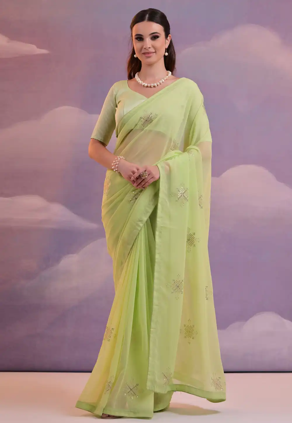 Pista Green Georgette Saree With Blouse 288733