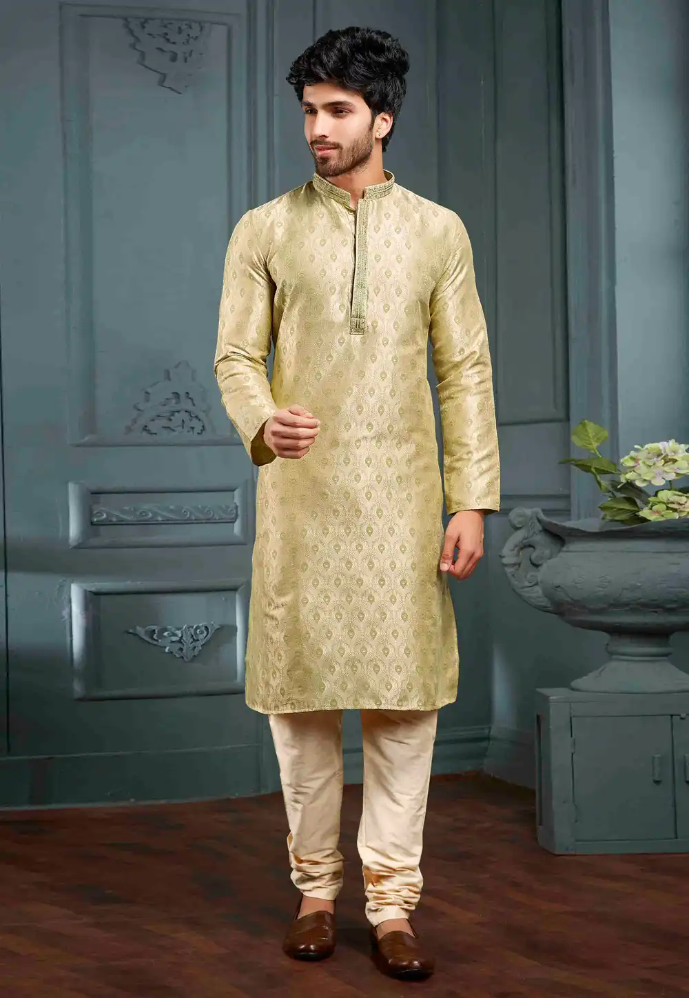 Pista Green Jacquard Kurta Pajama 288828