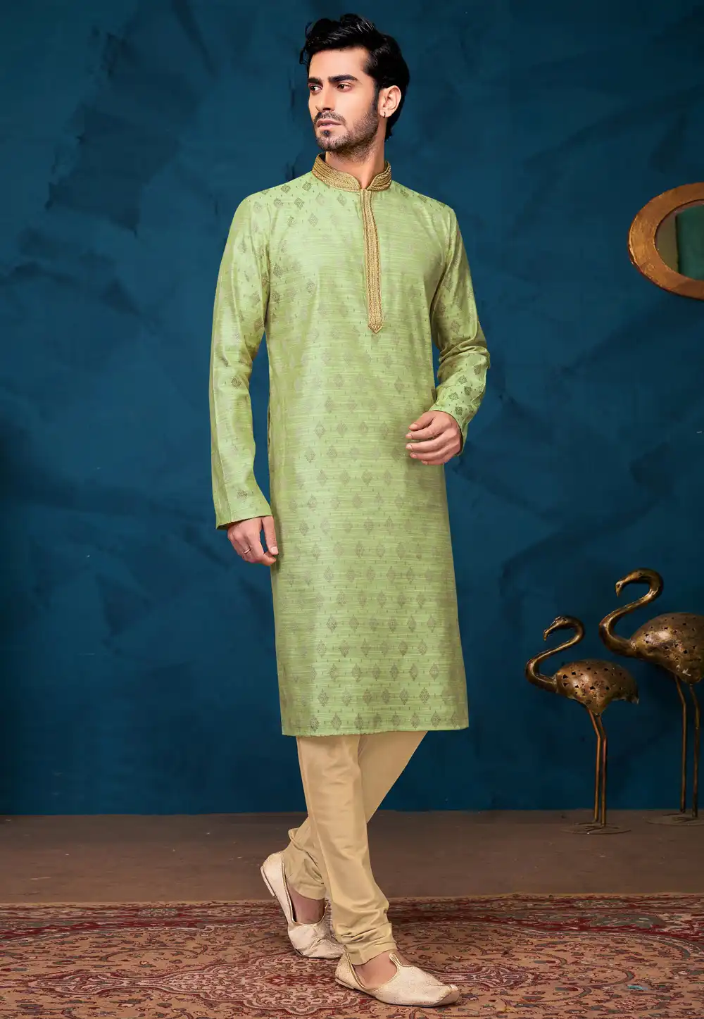 Pista Green Jacquard Kurta Pajama 288860