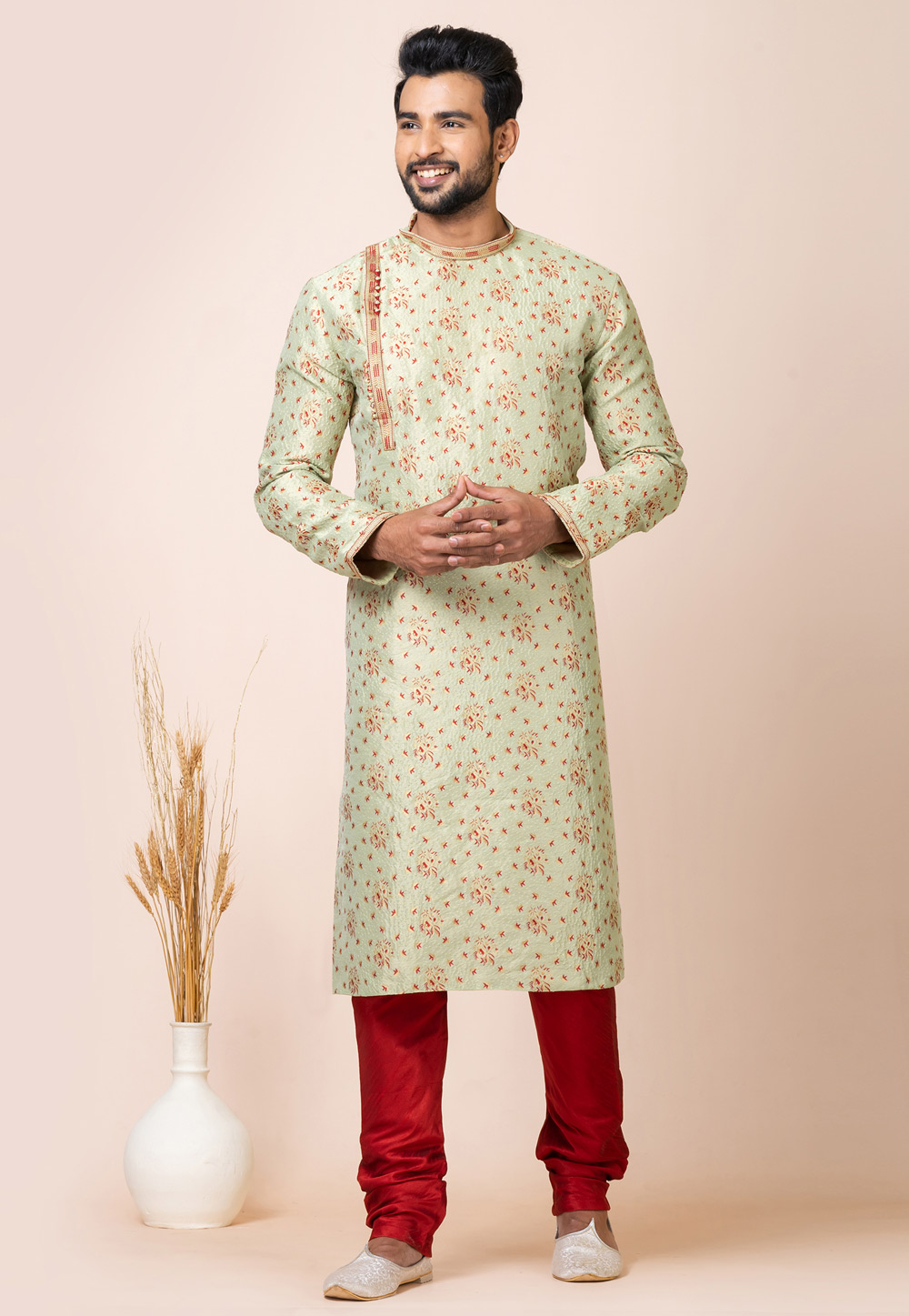 Pista Green Jacquard Silk Kurta Pajama 286254