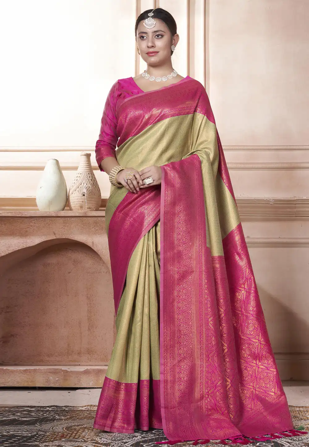Pista Green Kanjivaram Silk Saree With Blouse 288216