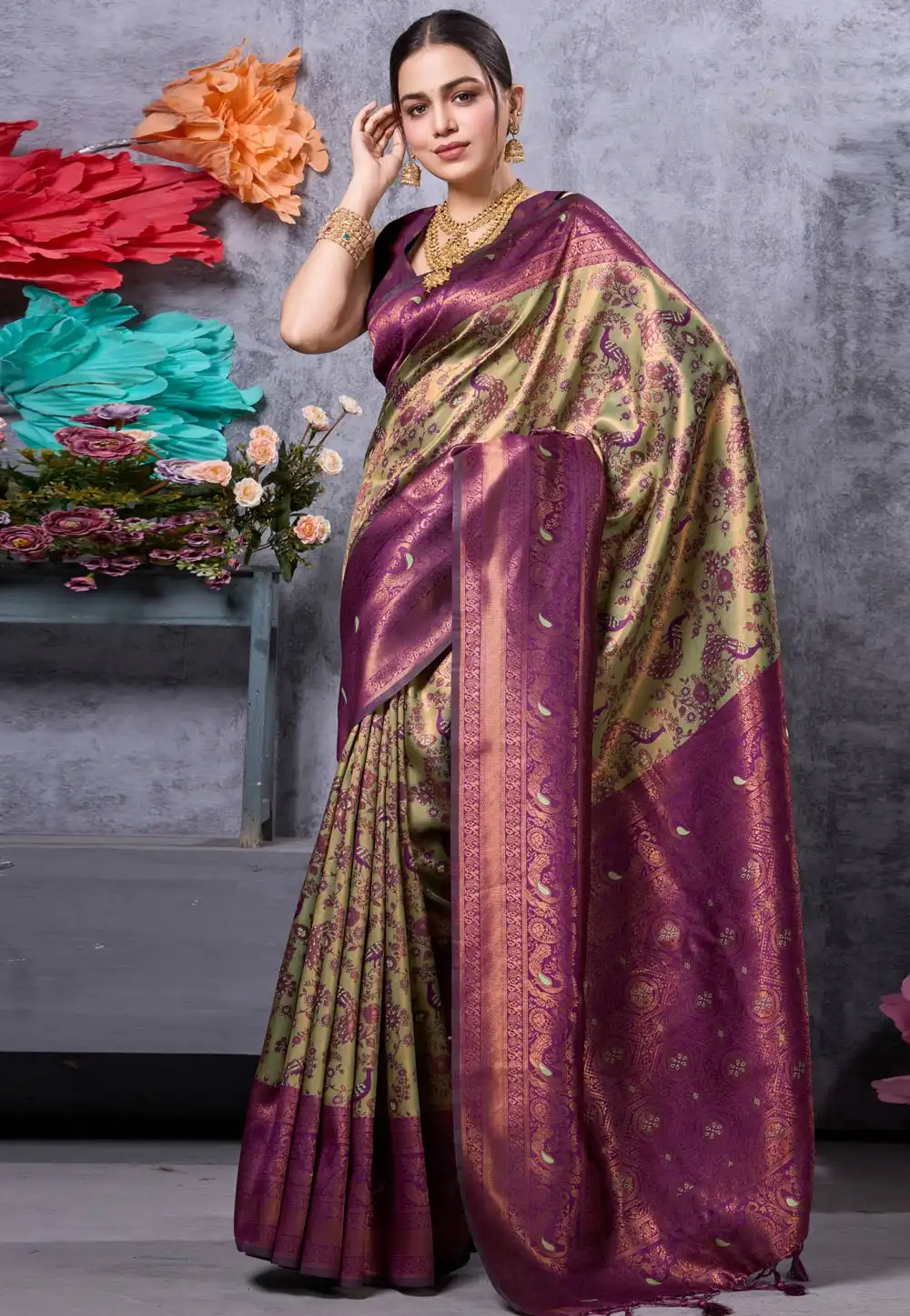 Pista Green Kanjivaram Silk Saree With Blouse 291254