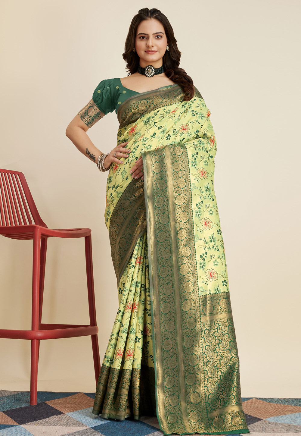 Pista Green Kanjivaram Silk Saree With Blouse 279830