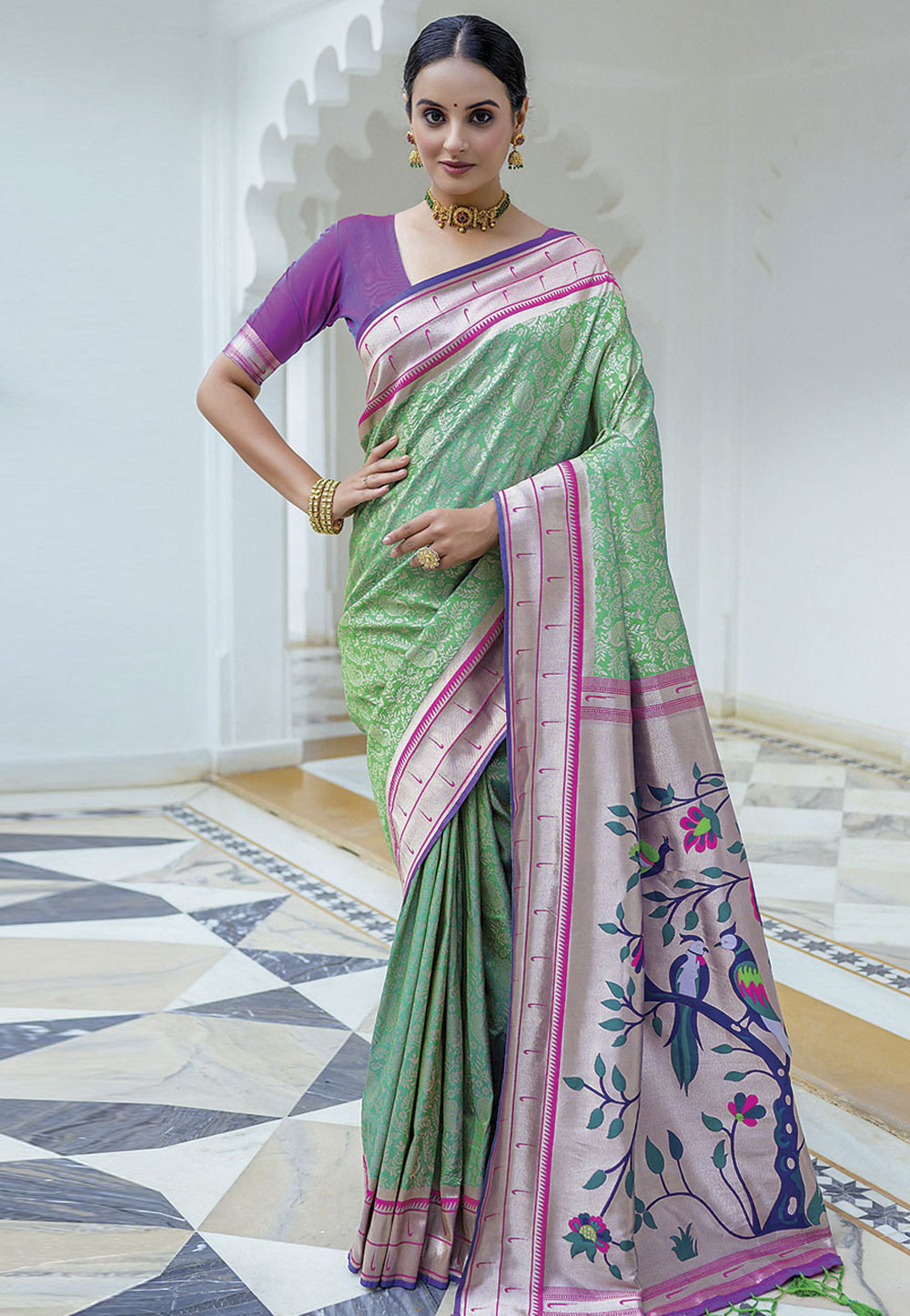 Pista Green Kanjivaram Silk Saree With Blouse 278985