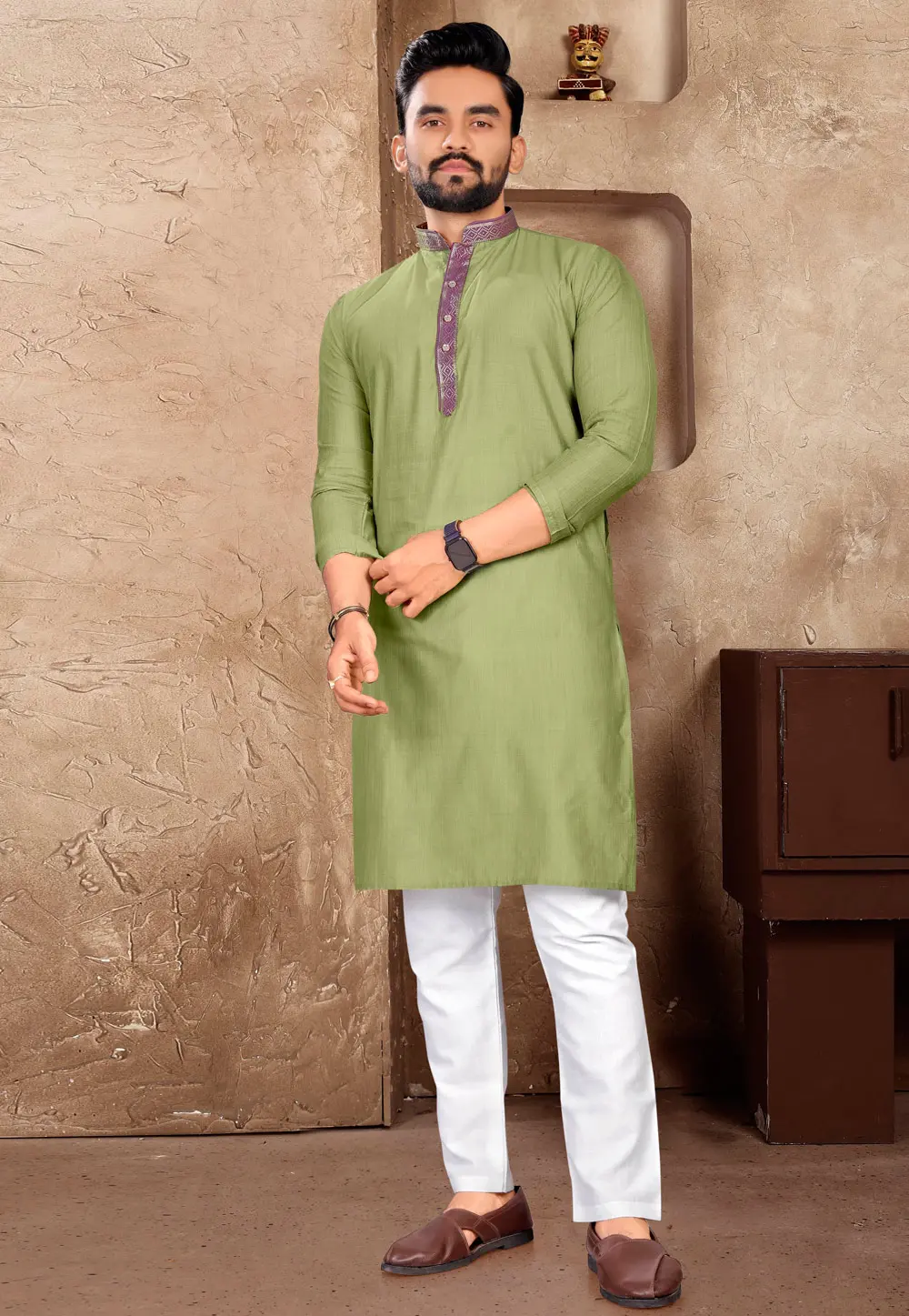 Pista Green Linen Kurta Pajama 300146