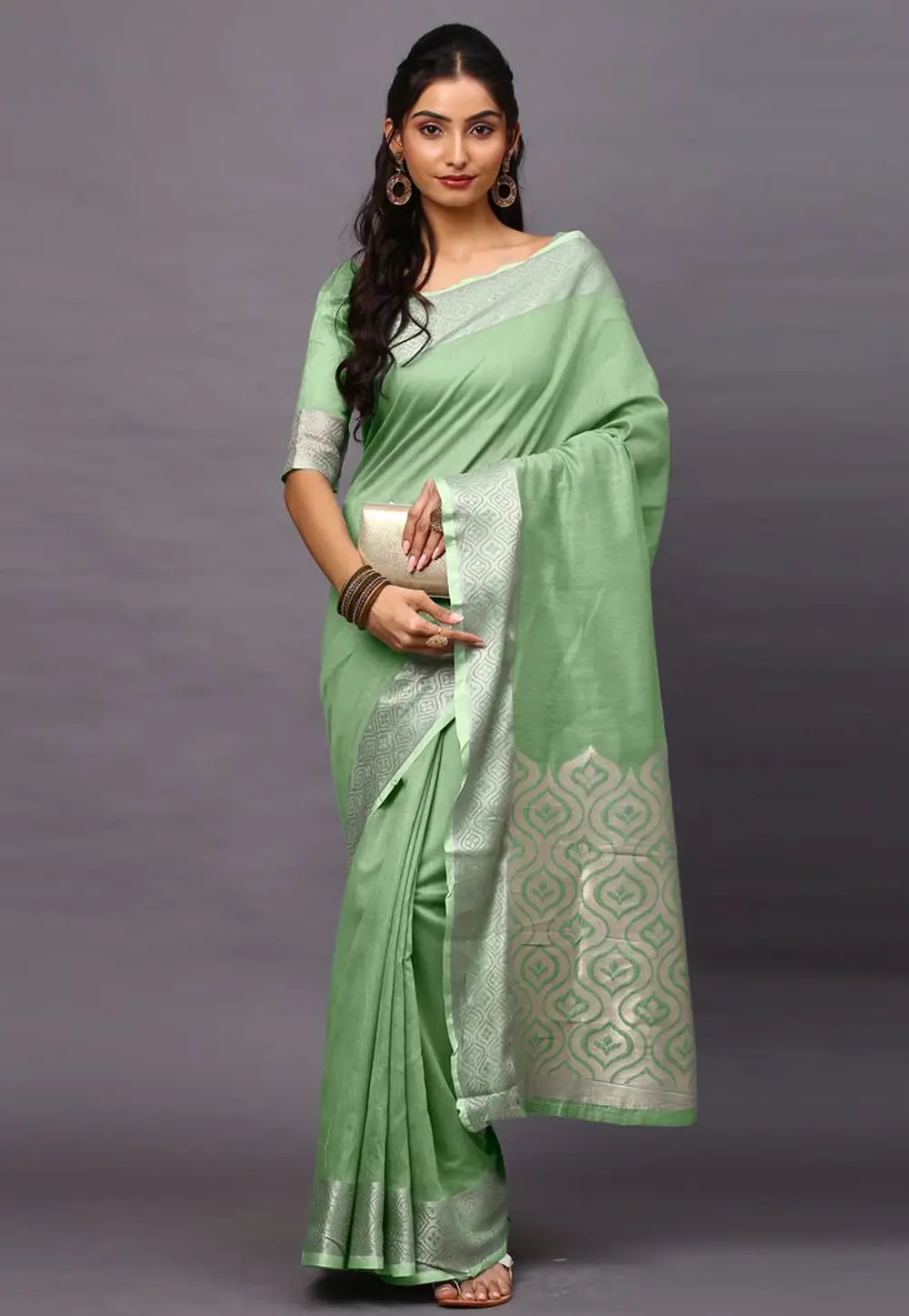 Pista Green Linen Saree With Blouse 295421