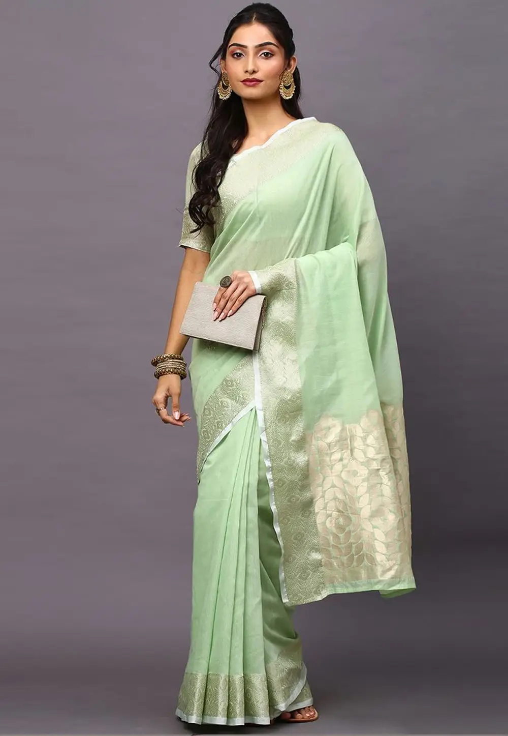 Pista Green Linen Saree With Blouse 295426