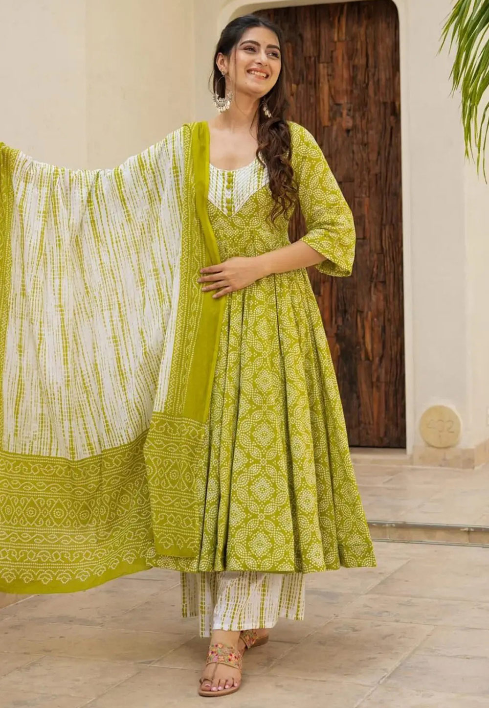 Pista Green Muslin Readymade Anarkali Suit 305898