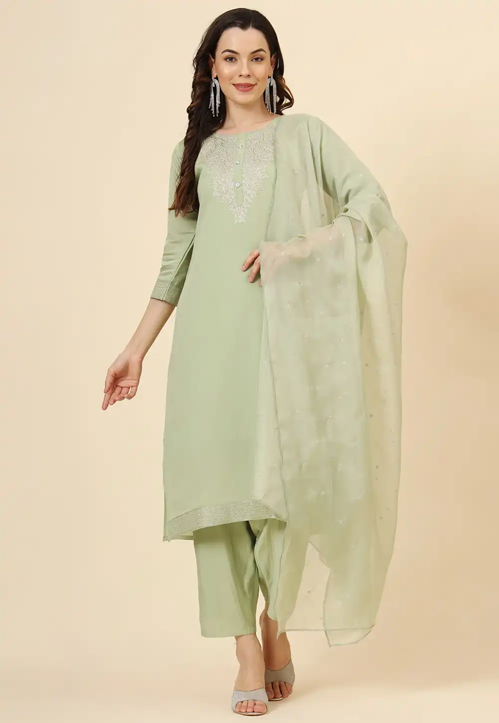 Pista Green Muslin Readymade Pakistani Suit 294257