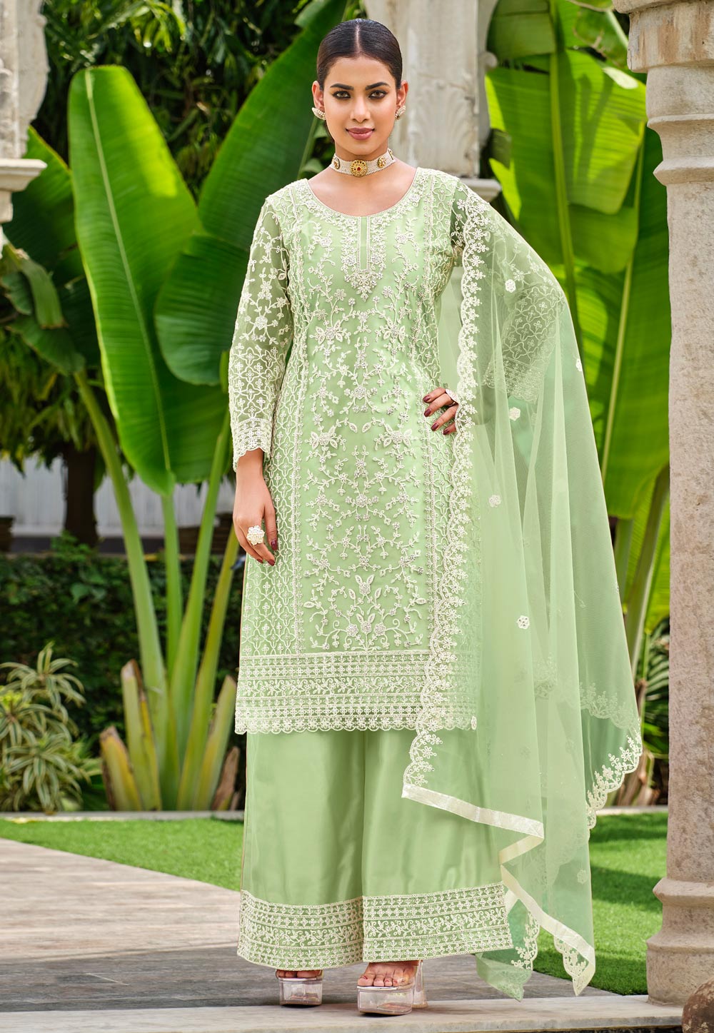 Pista Green Net Embroidered Pakistani Suit 282897