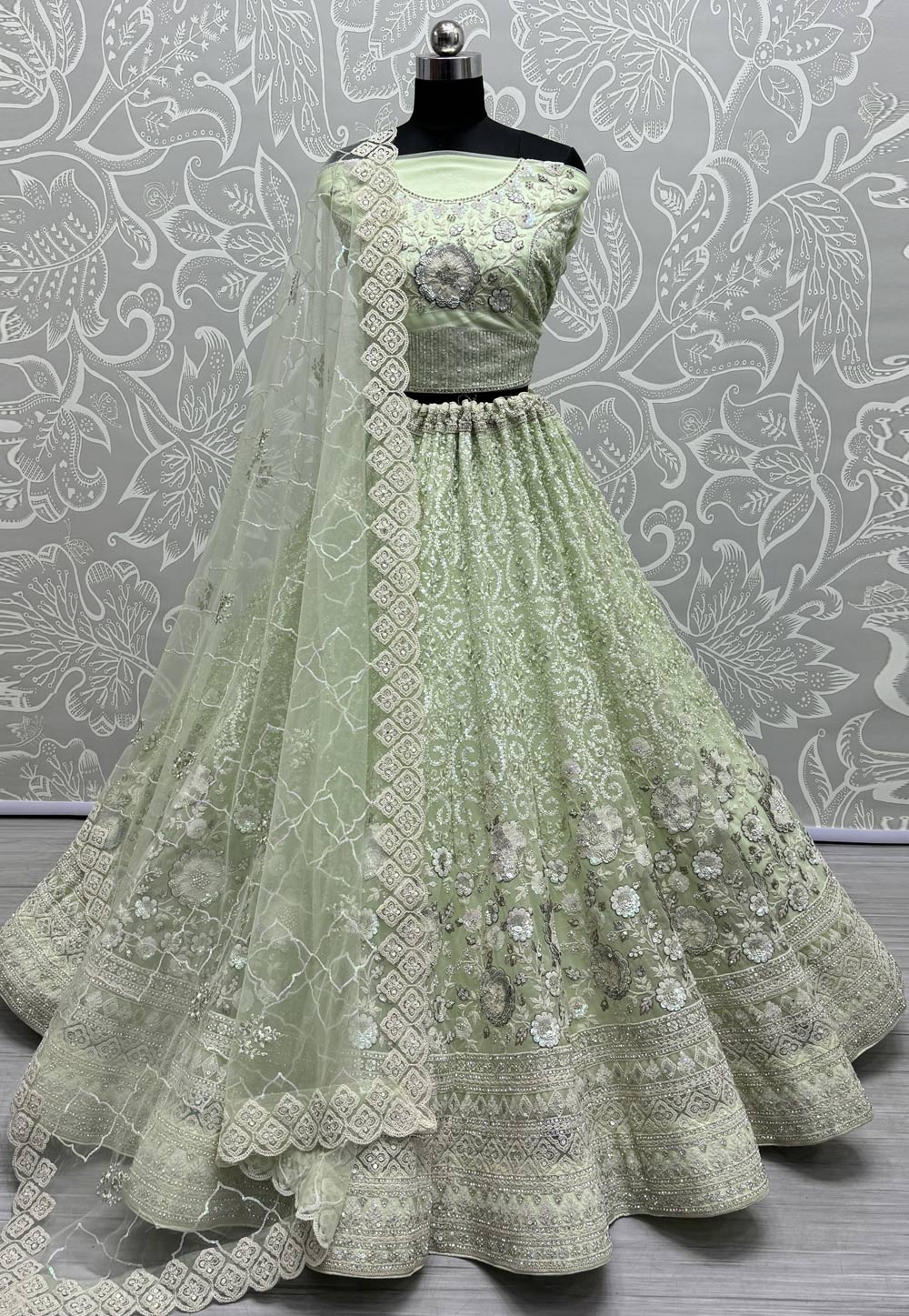 Pista Green Net Wedding Lehenga Choli 287217