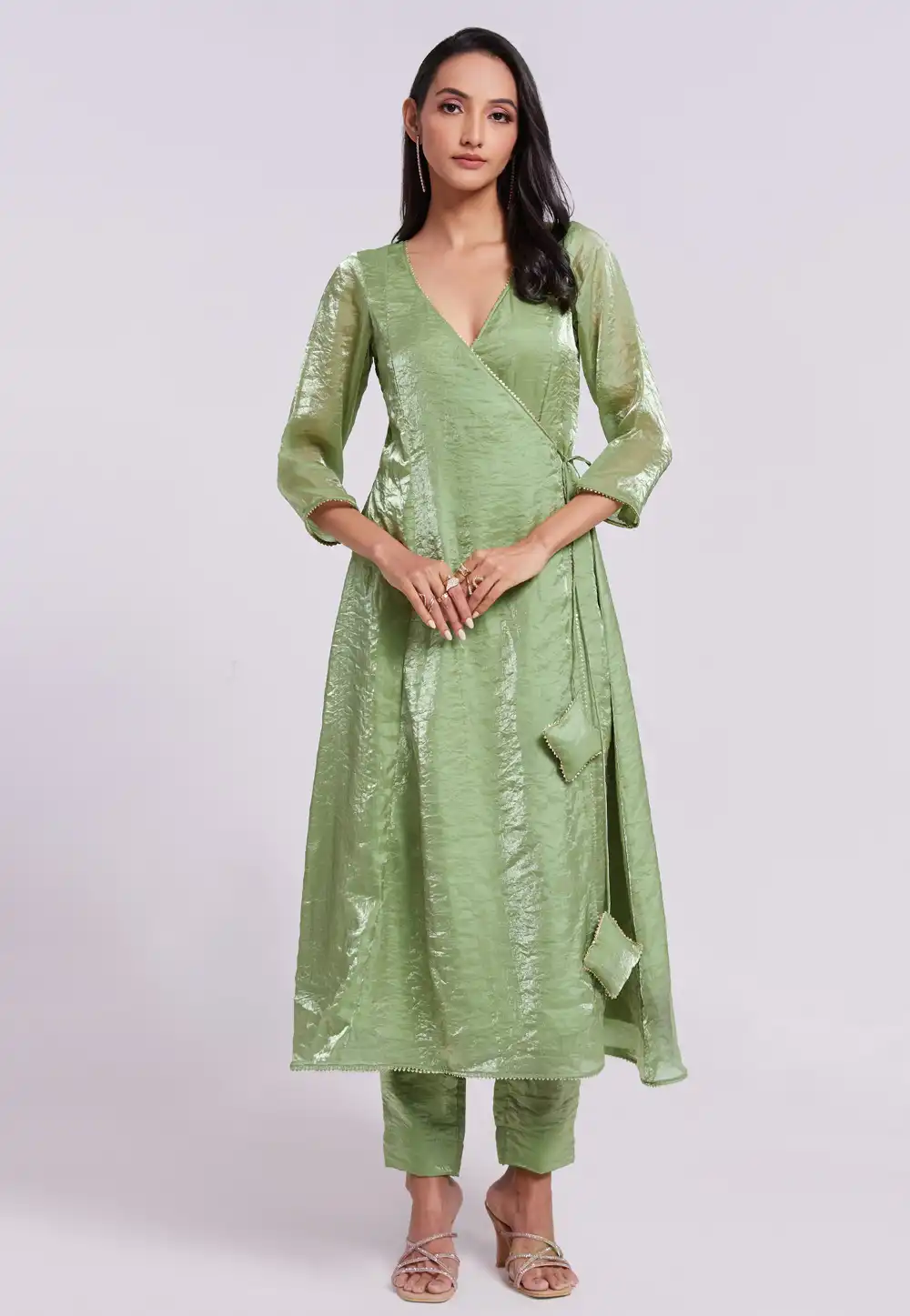 Pista Green Organza Kurta Set With Pent 291179