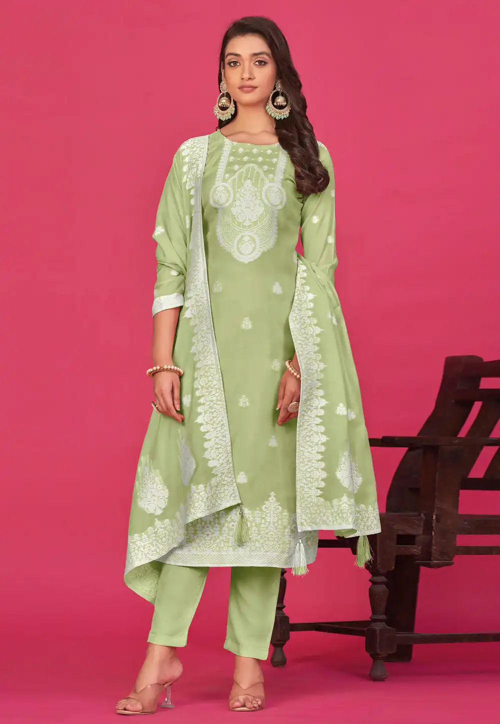 Pista Green Organza Pakistani Suit 290272