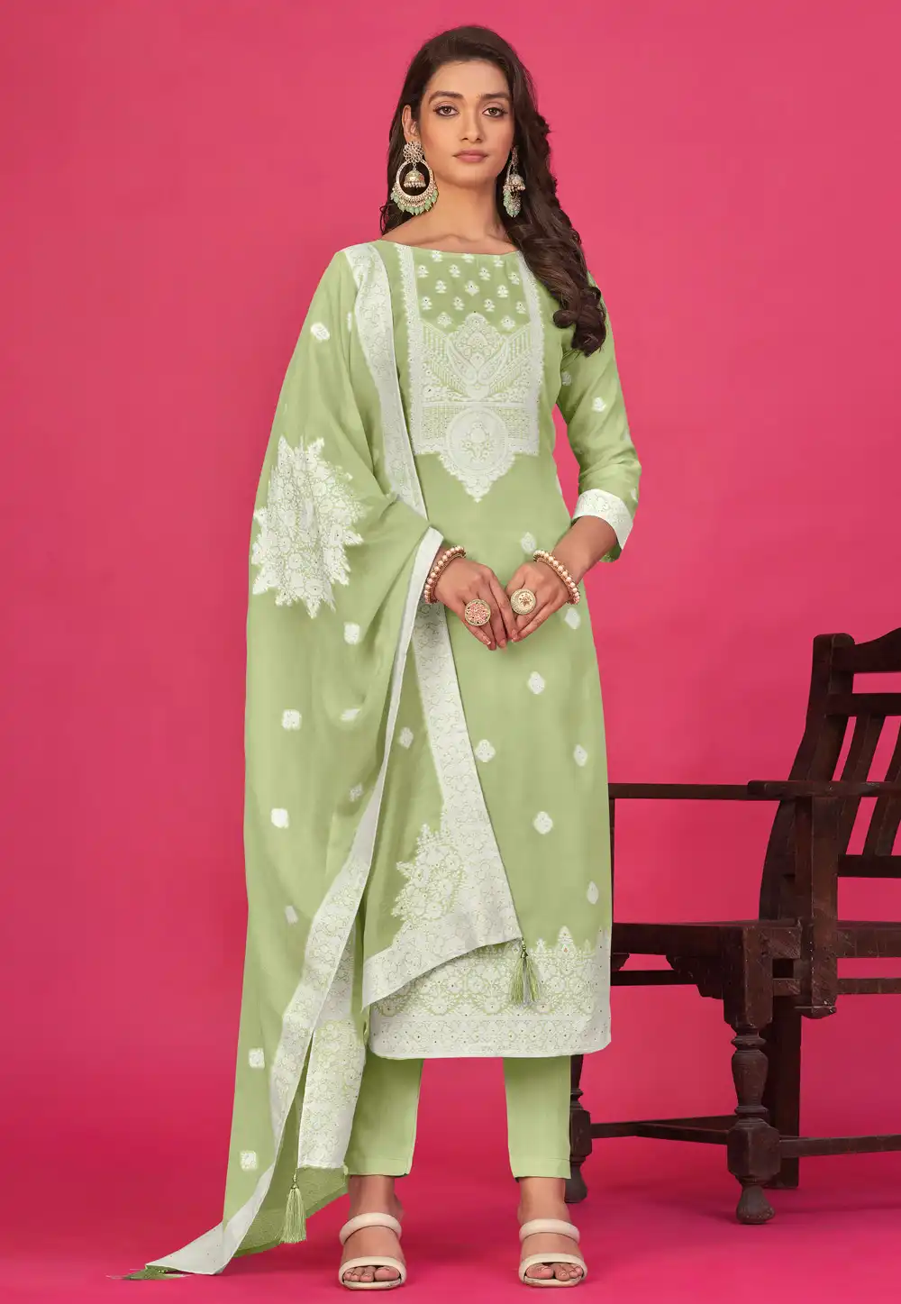 Pista Green Organza Pakistani Suit 290419