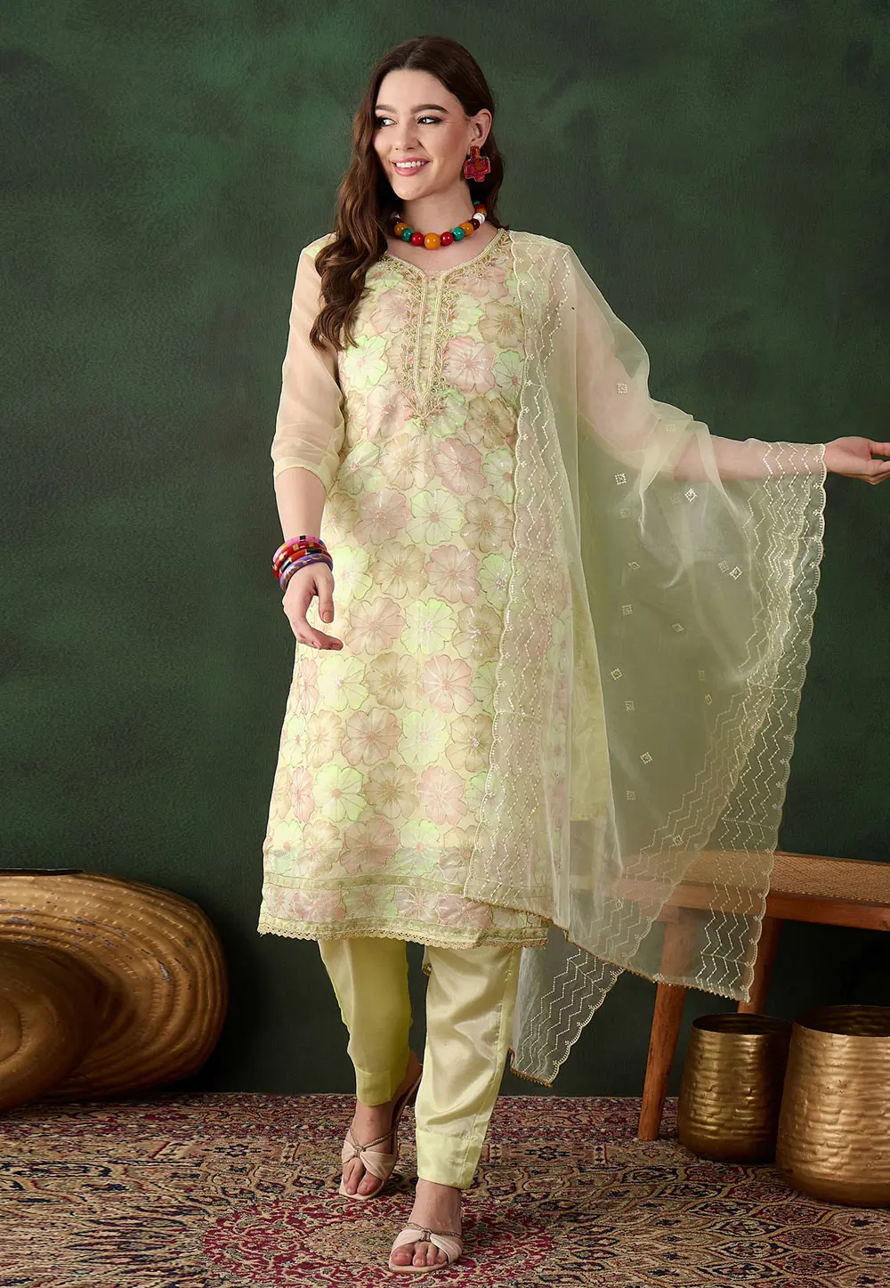 Pista Green Organza Pakistani Suit 301587