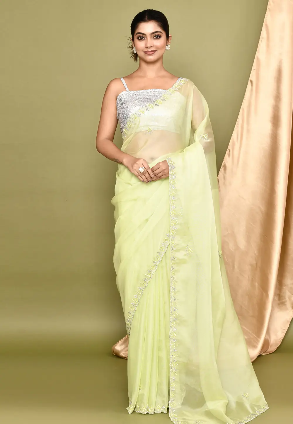 Pista Green Organza Saree With Blouse 295930