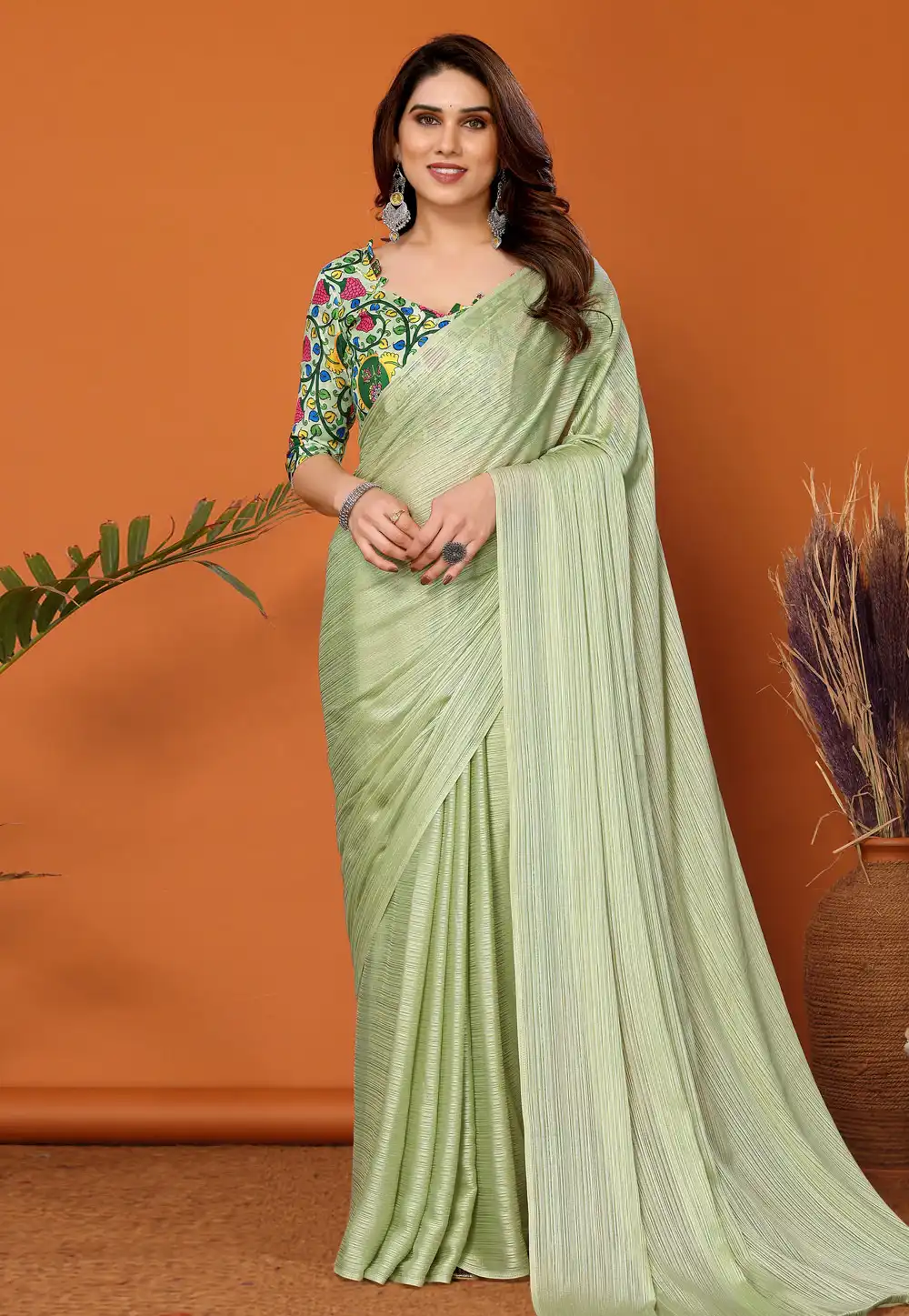 Pista Green Polyester Saree With Blouse 290711