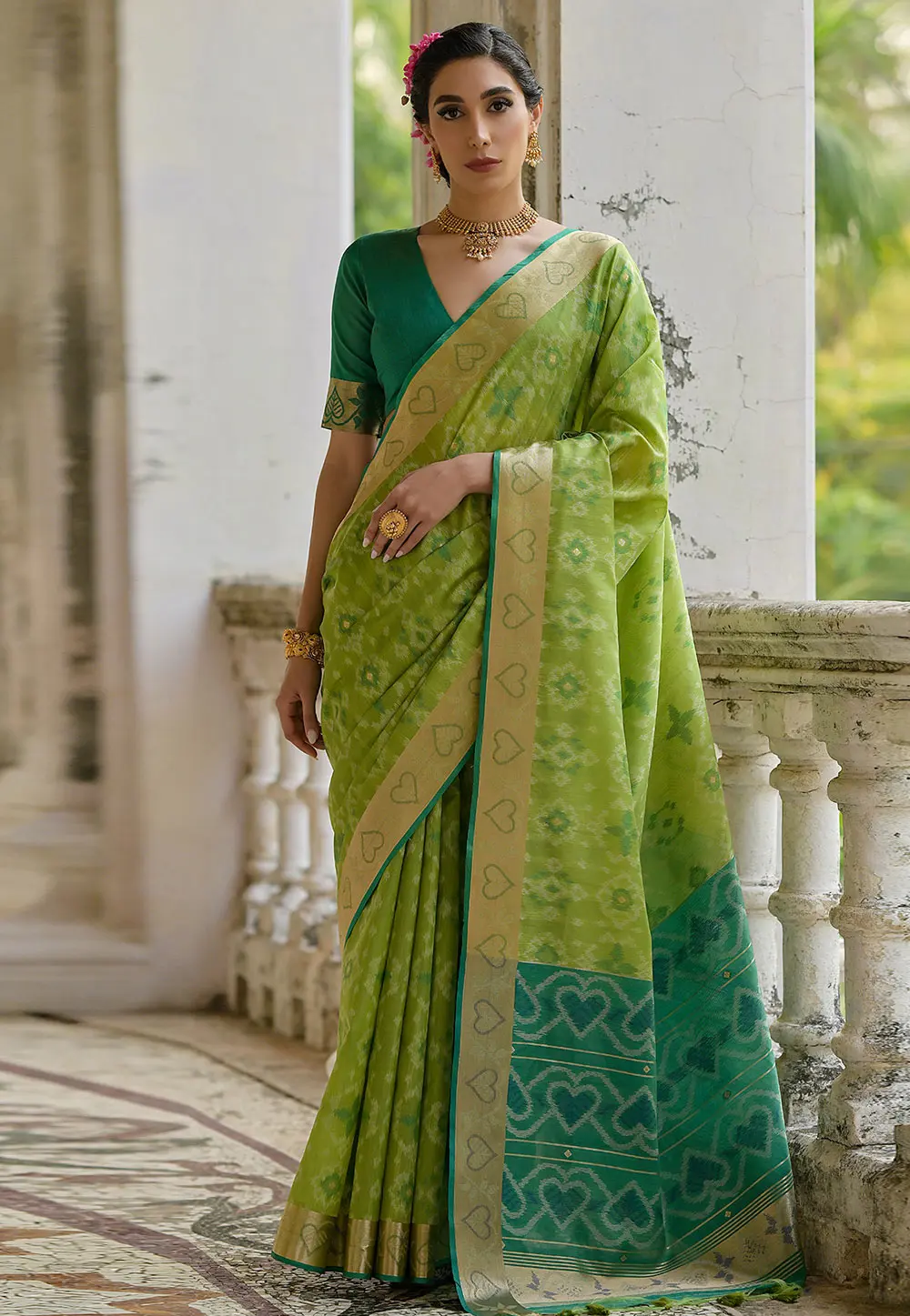 Pista Green Raw Silk Saree With Blouse 303440