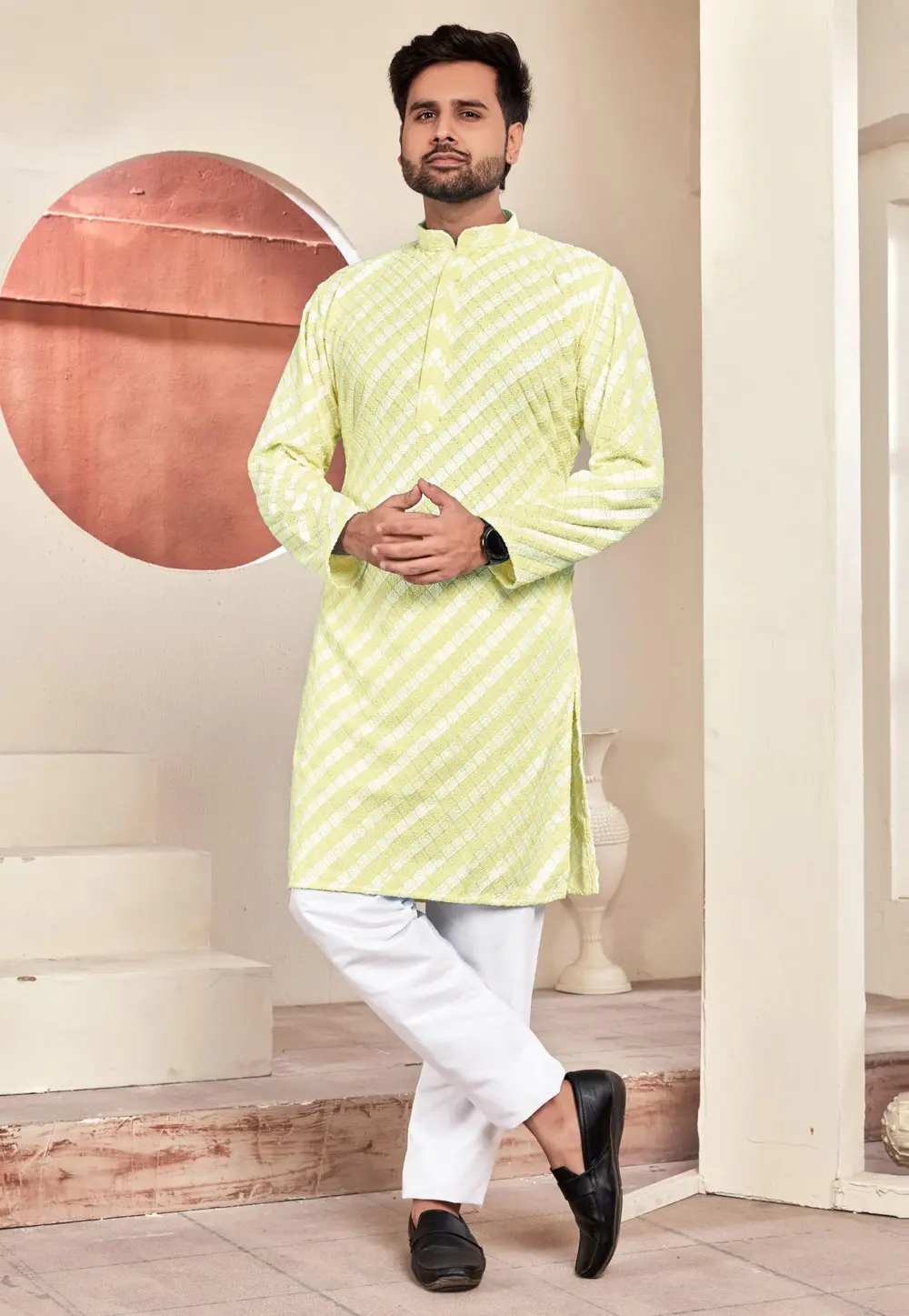 Pista Green Rayon Kurta Pajama 300450