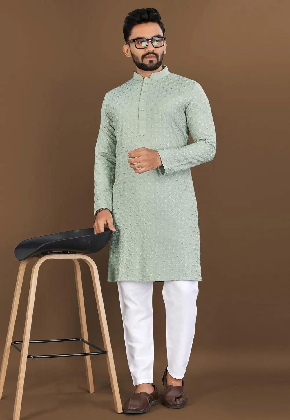 Pista Green Rayon Kurta Pajama 300453