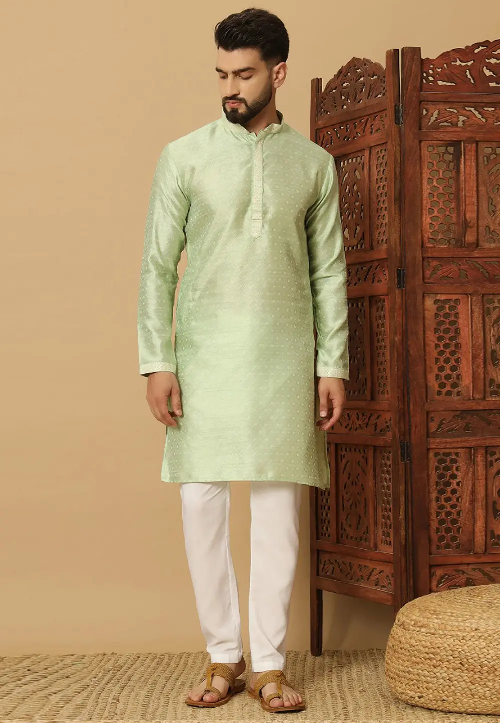 Pista Green Rayon Kurta Pajama 297689