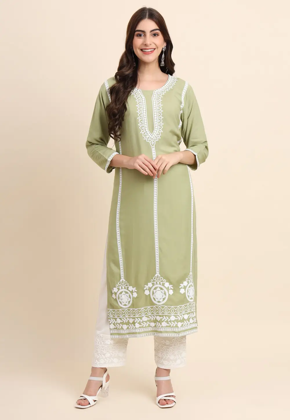 Pista Green Rayon Long Tunic 296725