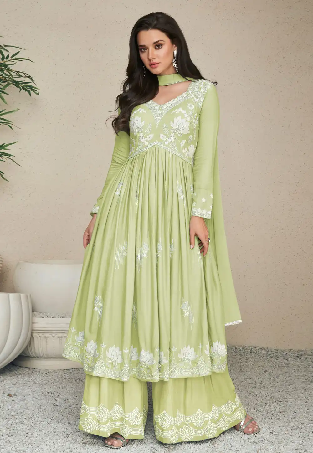 Pista Green Rayon Palazzo Suit 288643