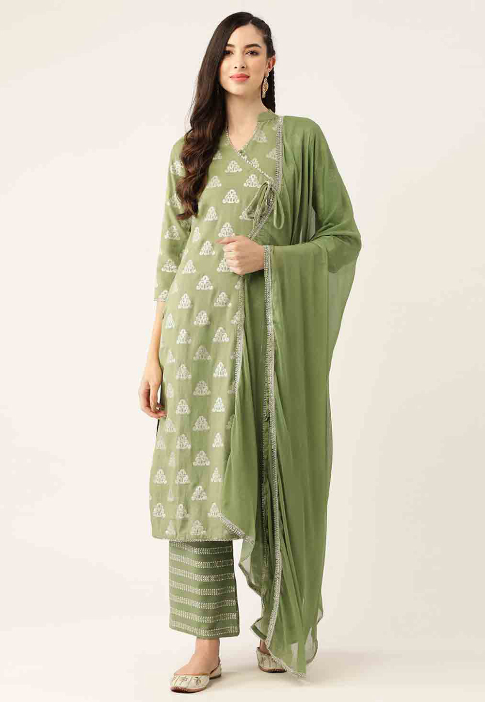 Pista Green Rayon Readymade Palazzo Suit 280794