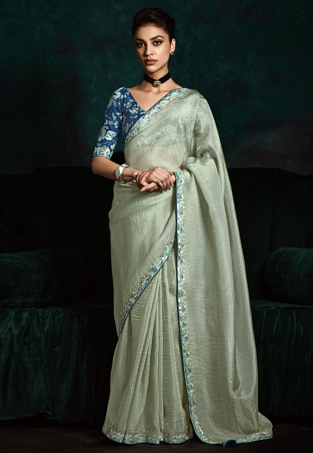 Pista Green Satin Silk Saree With Blouse 304994