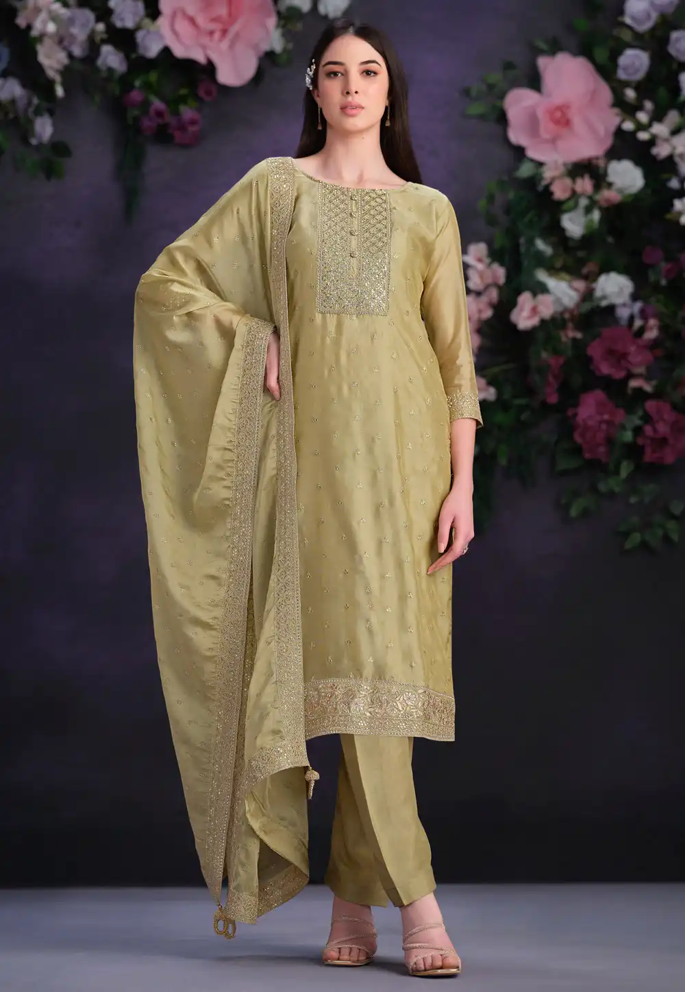 Pista Green Shimmer Pakistani Suit 289868