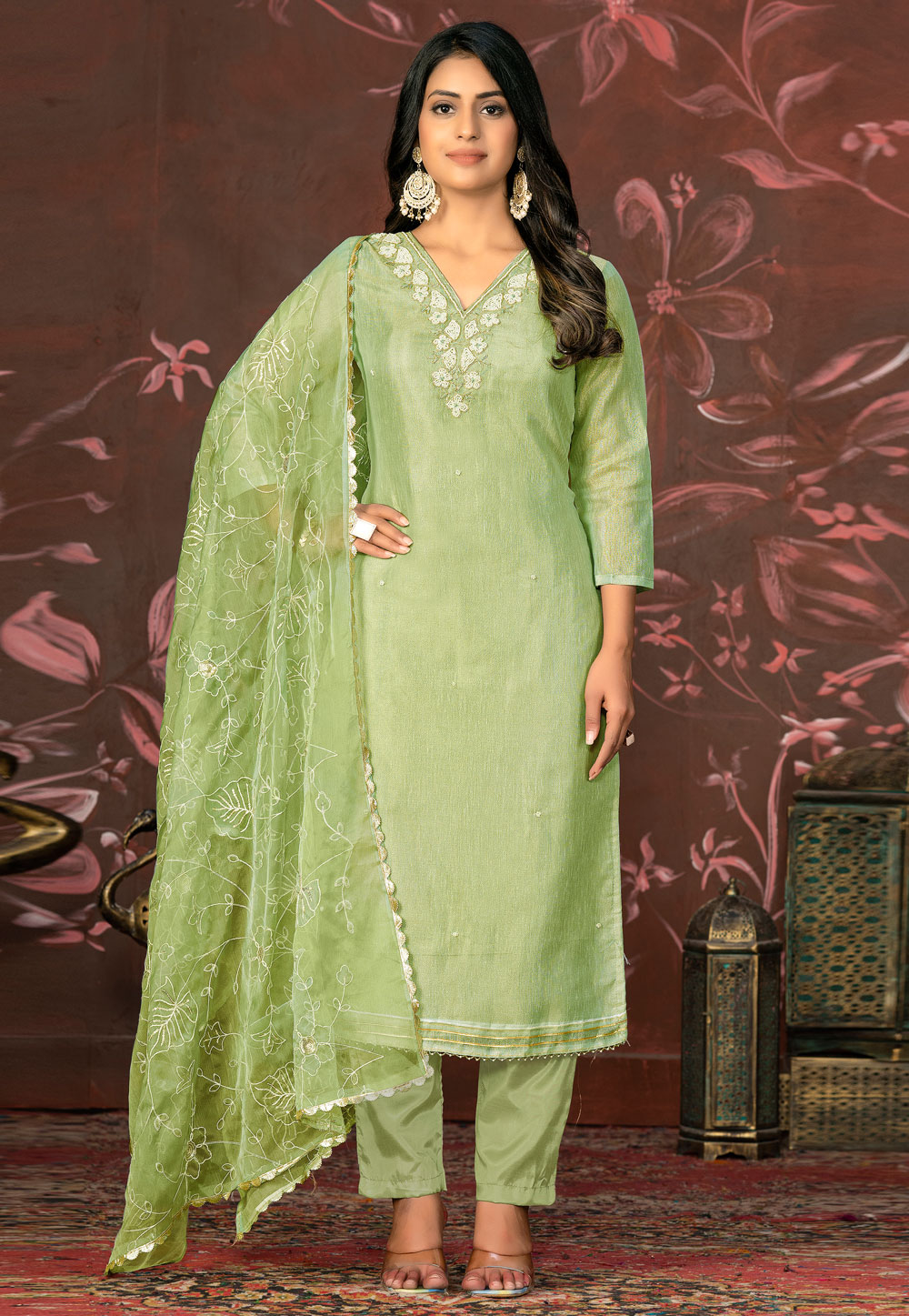 Pista Green Shimmer Pakistani Suit 281244