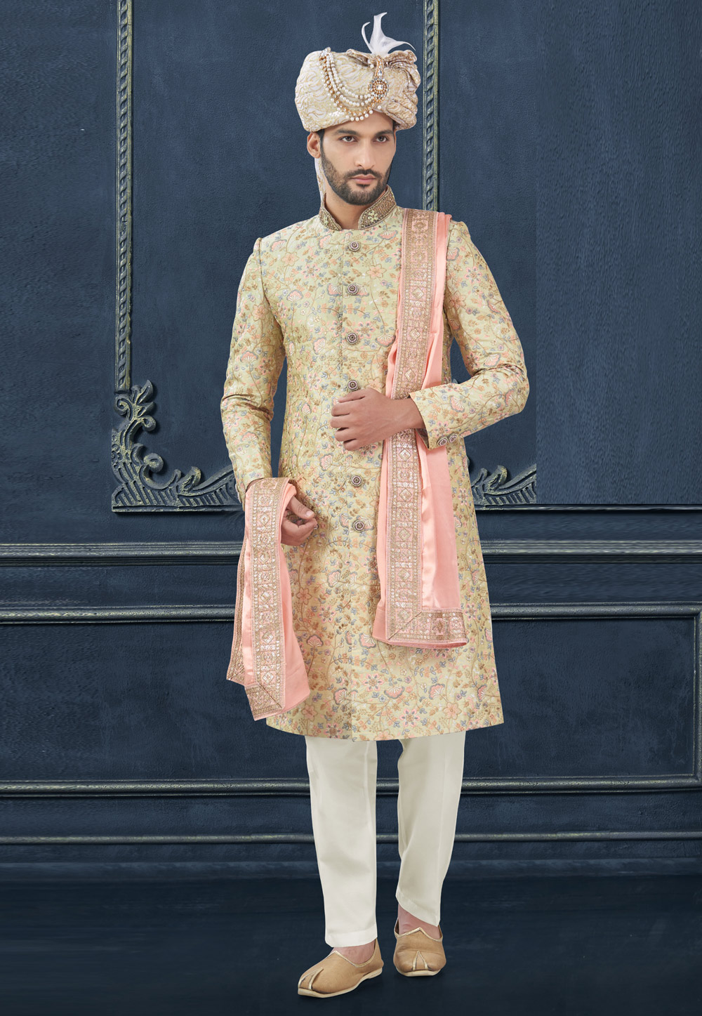 Pista Green Silk Achkan Style Sherwani 305180