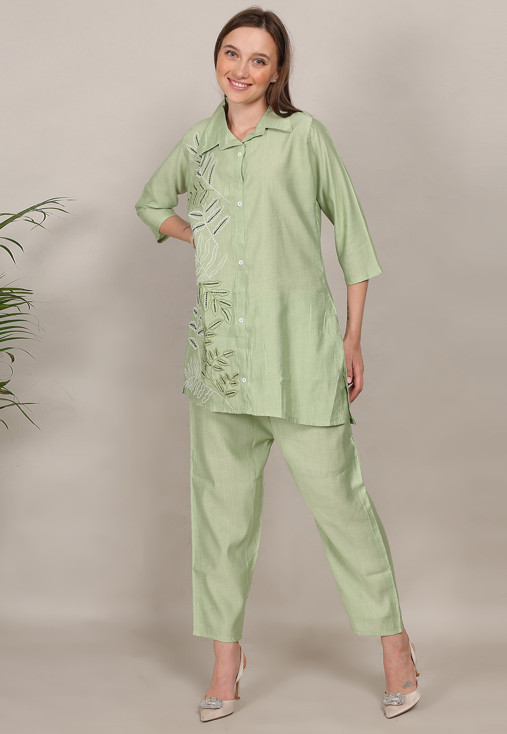 Pista Green Silk Co-Ords Set 309979