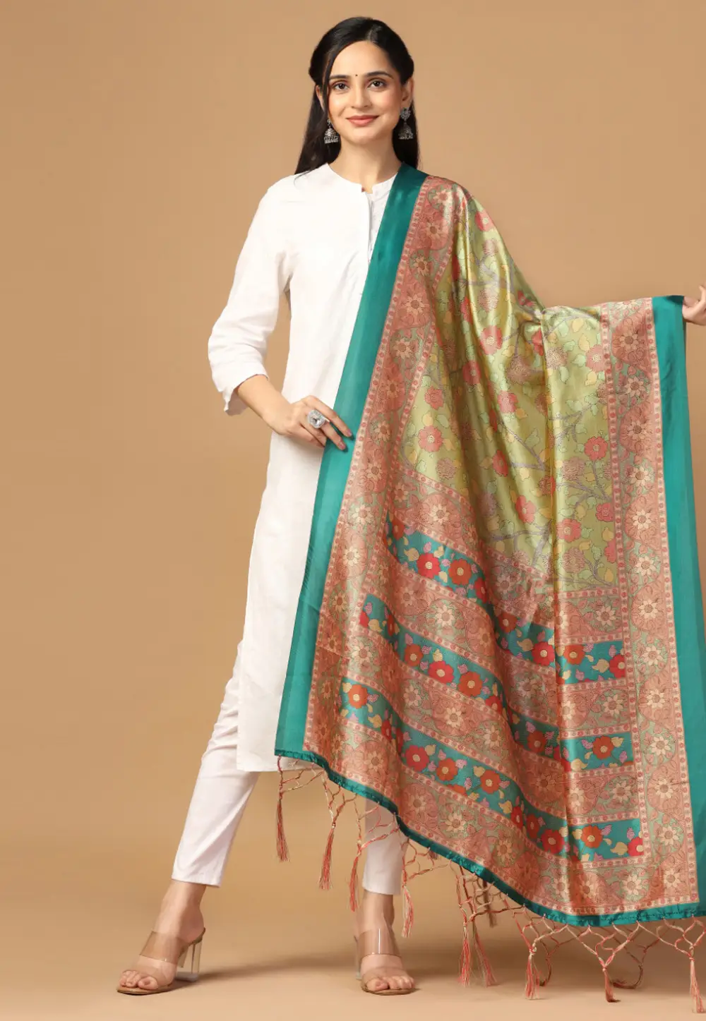 Pista Green Silk Dupatta 296856