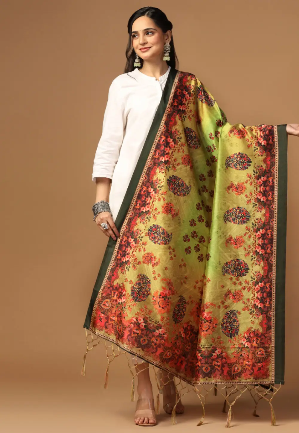 Pista Green Silk Dupatta 296863