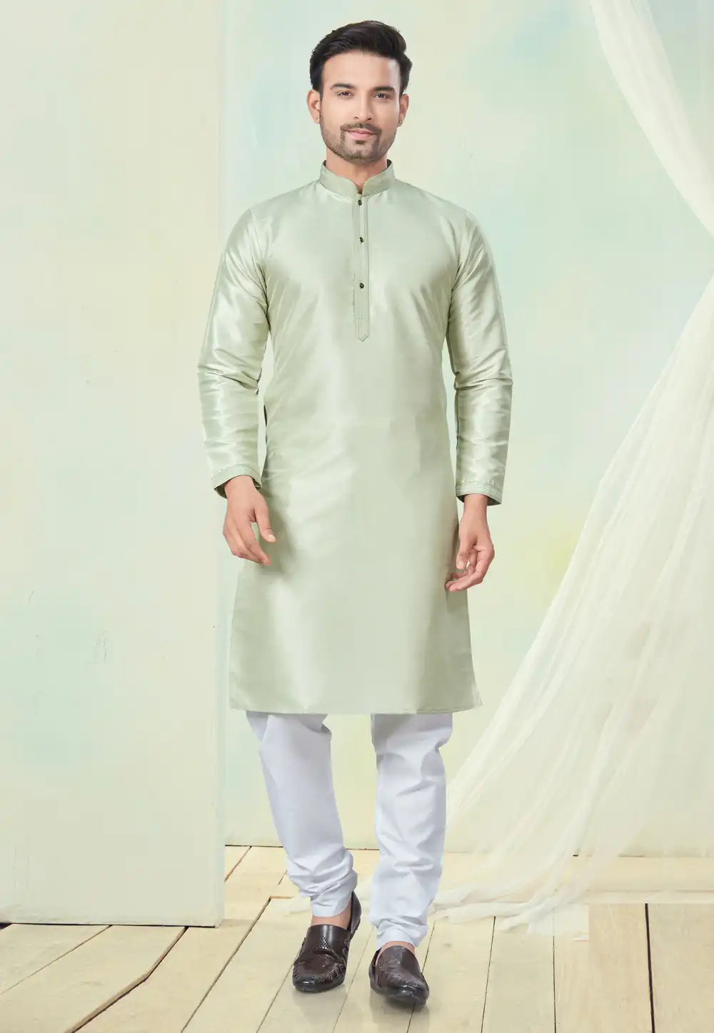 Pista Green Silk Kurta Pajama 294007