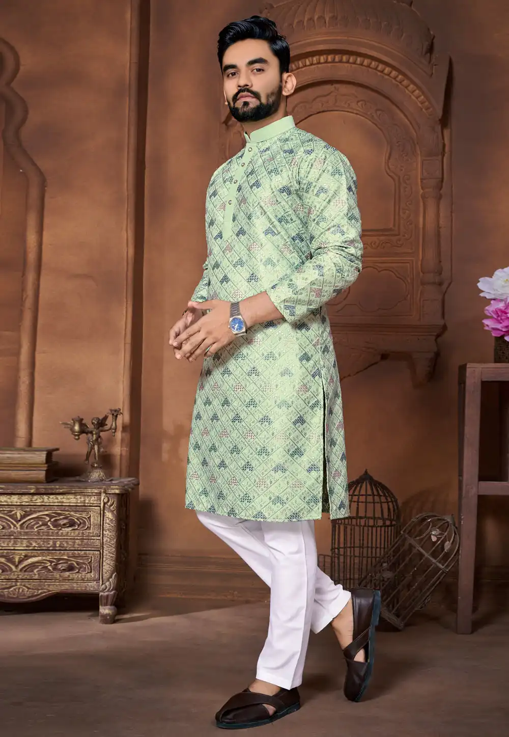 Pista Green Silk Kurta Pajama 293804