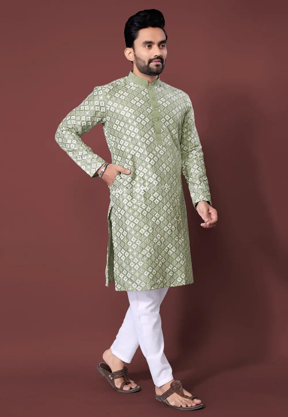 Pista Green Silk Kurta Pajama 300458