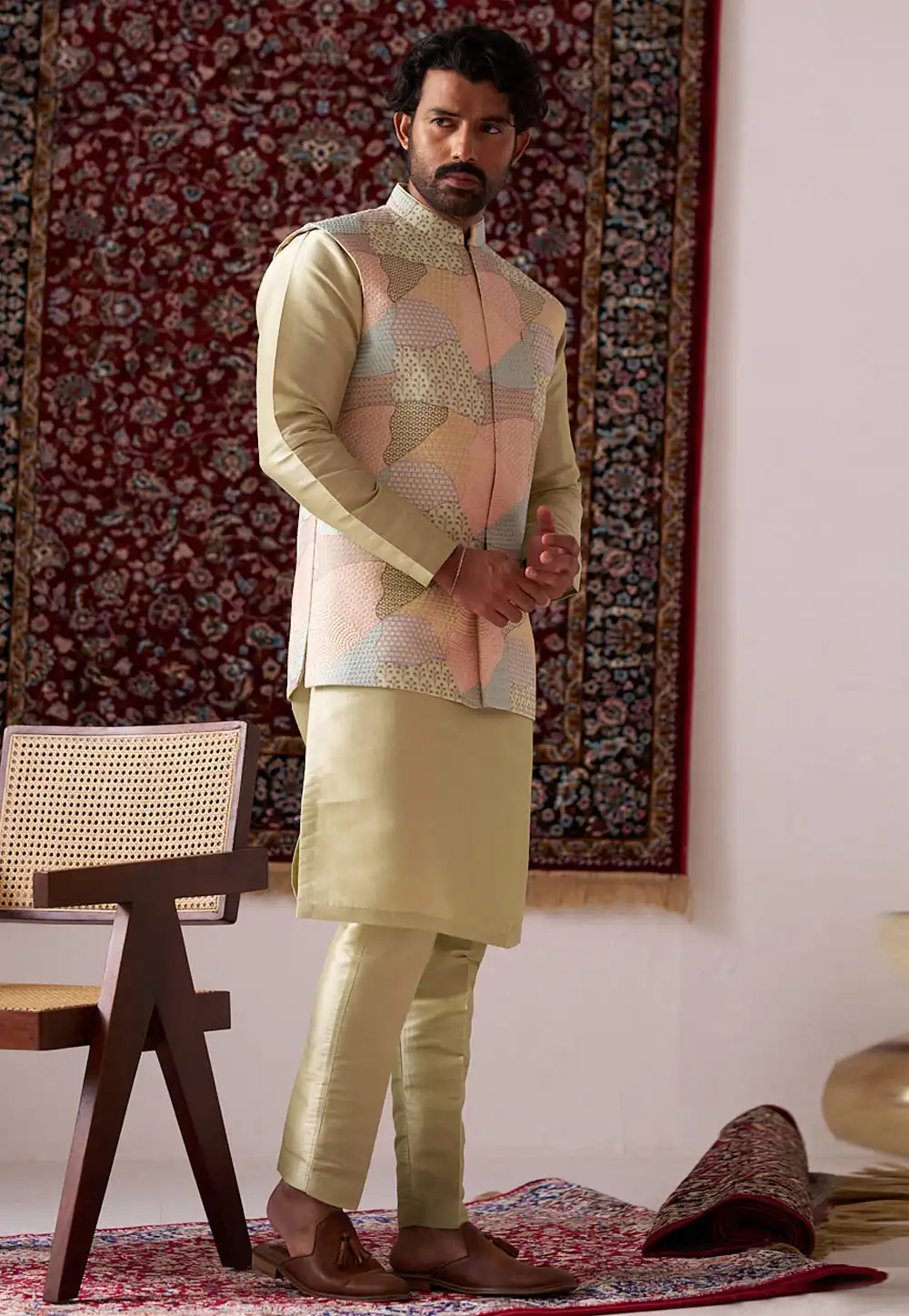 Pista Green Silk Kurta Pajama With Jacket 294025