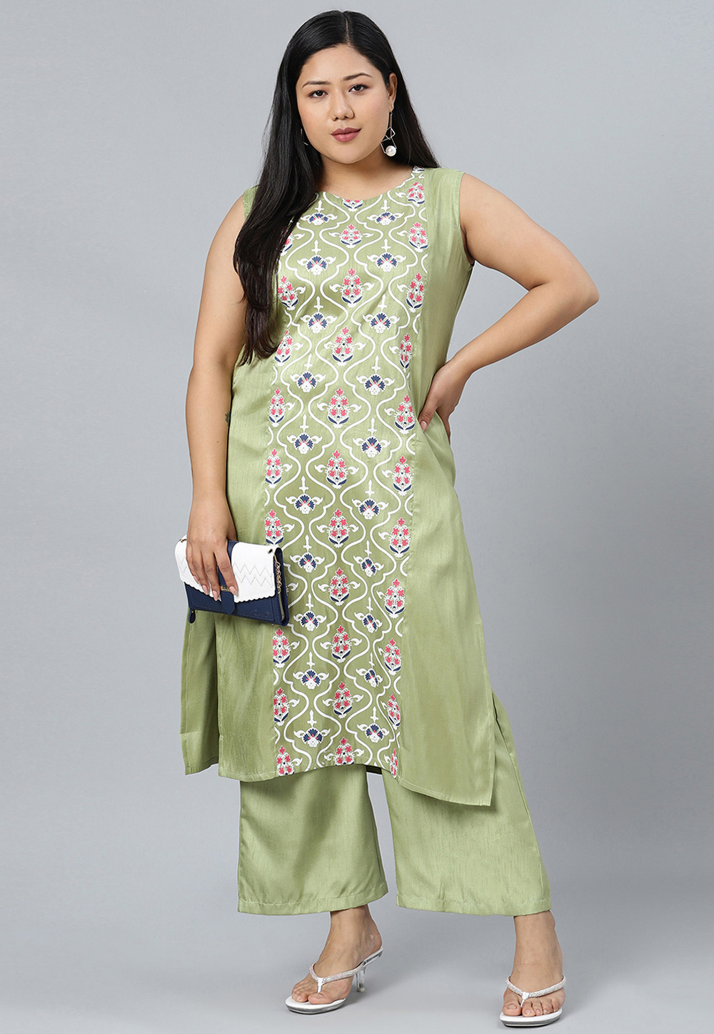 Pista Green Silk Kurta Set With Palazzo 305573