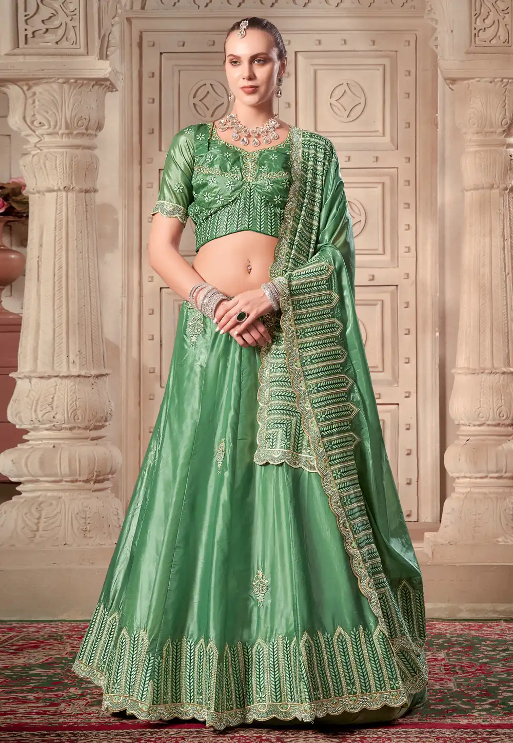 Pista Green Silk Lehenga Choli 293645