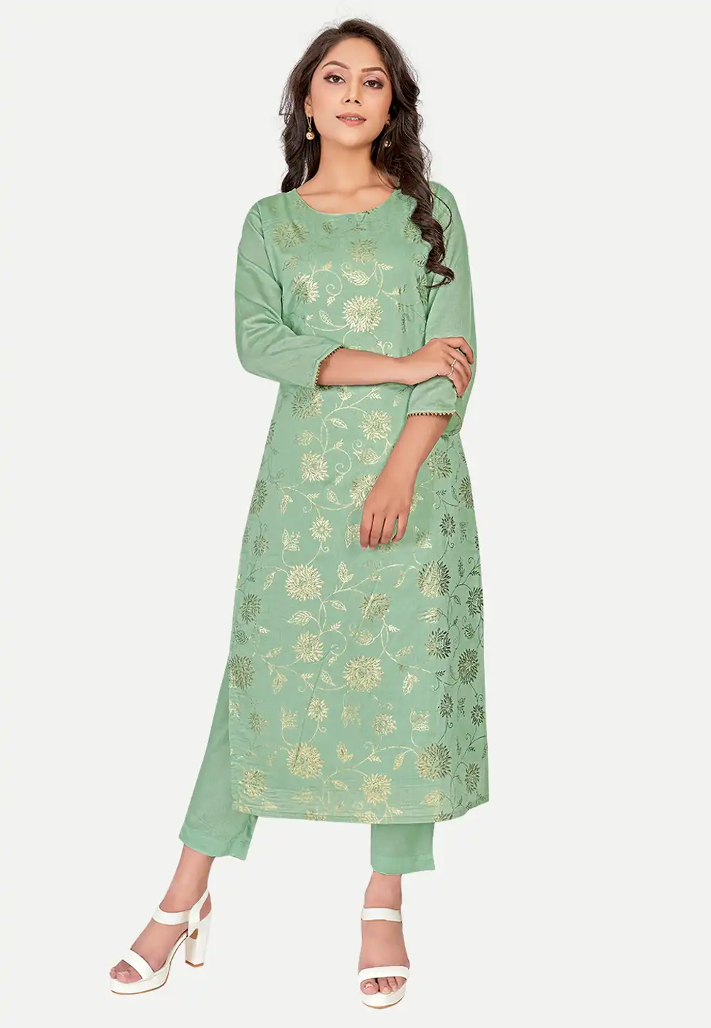 Pista Green Silk Long Kurti 288173