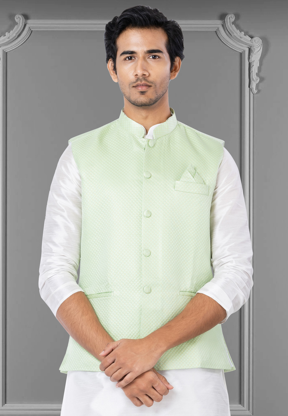 Pista Green Silk Nehru Jacket 286954