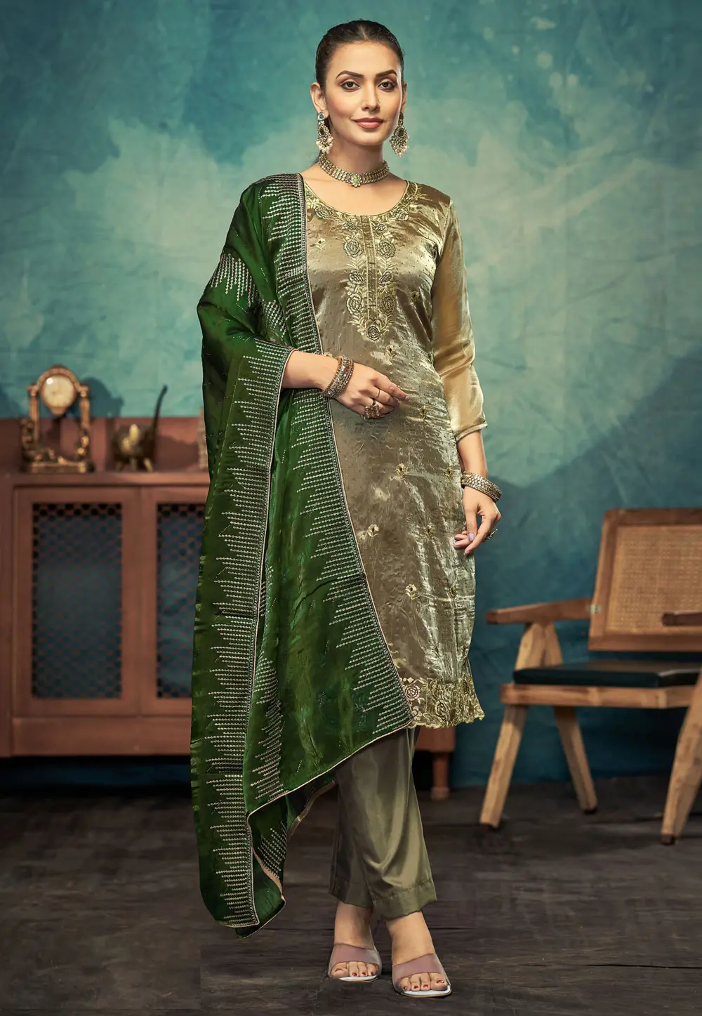 Pista Green Silk Pakistani Suit 300868