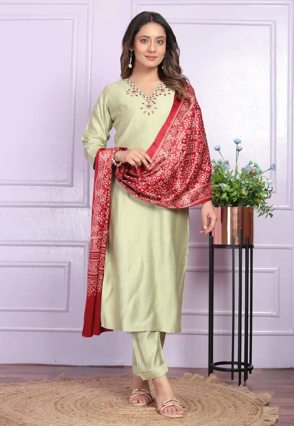 Pista Green Silk Readymade Pakistani Suit 289127